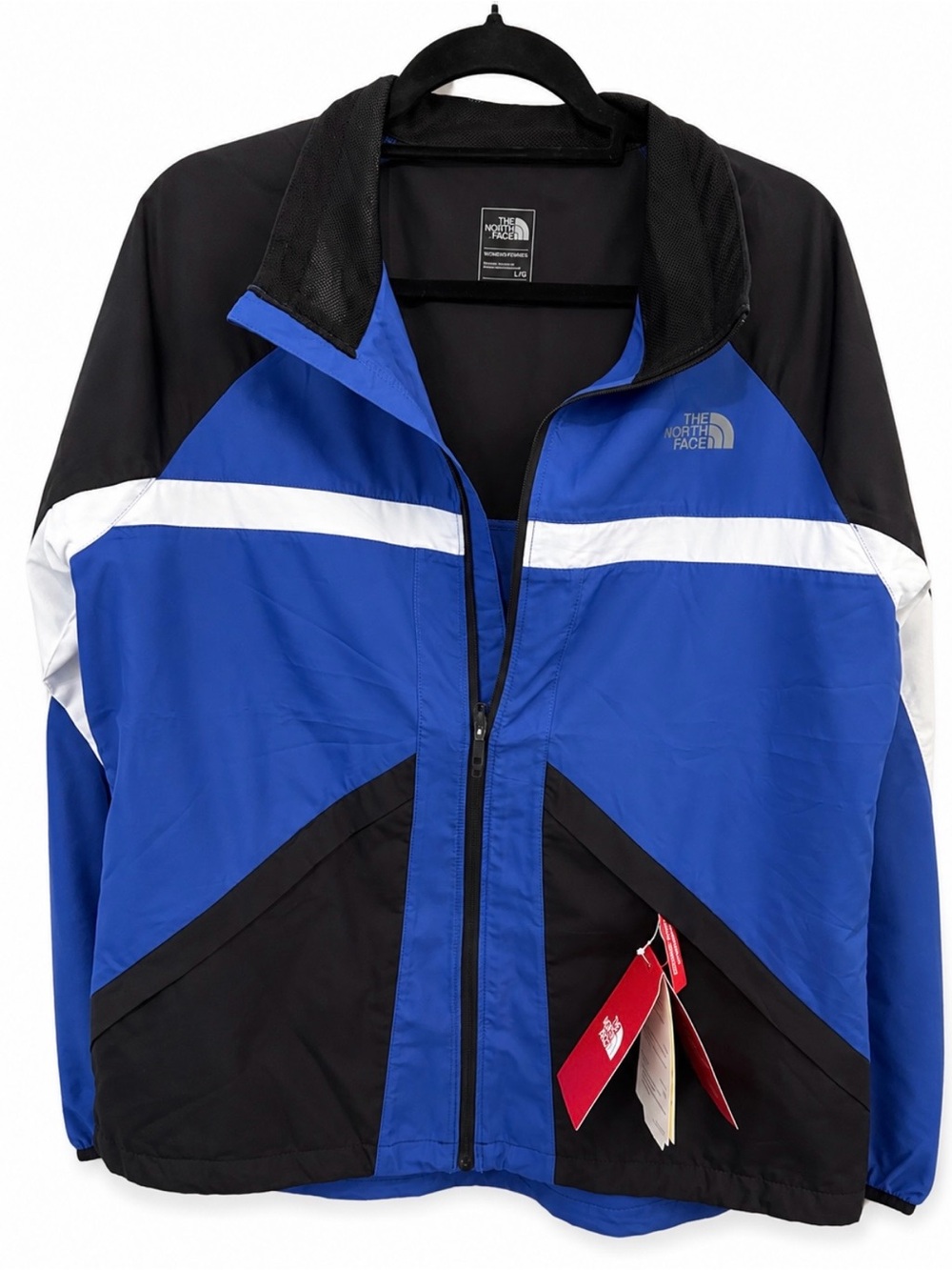 NWT The North Face Women’s L Colorblock Windbreaker Jacket Blue Black White #205
